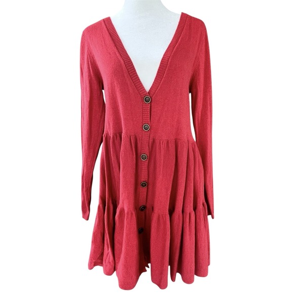 Matilda Jane Sweaters - Matilda Jane Tiered Babydoll Cardigan Sweater Womens XS Red Peplum Lagenlook
